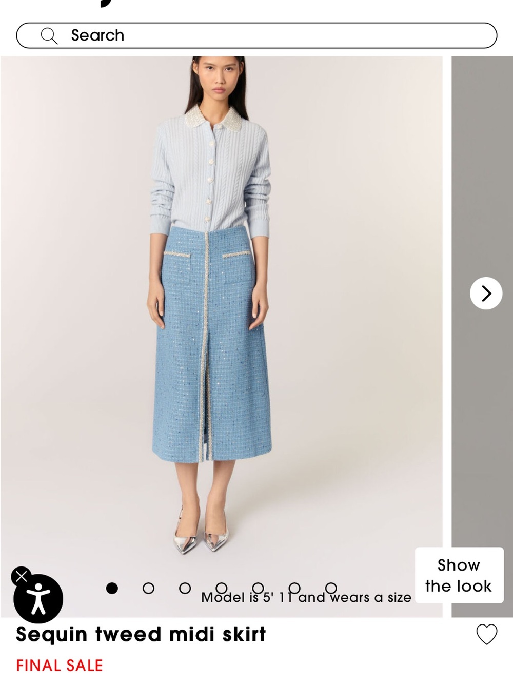 Maje Light Blue Sequin Tweed Midi Skirt